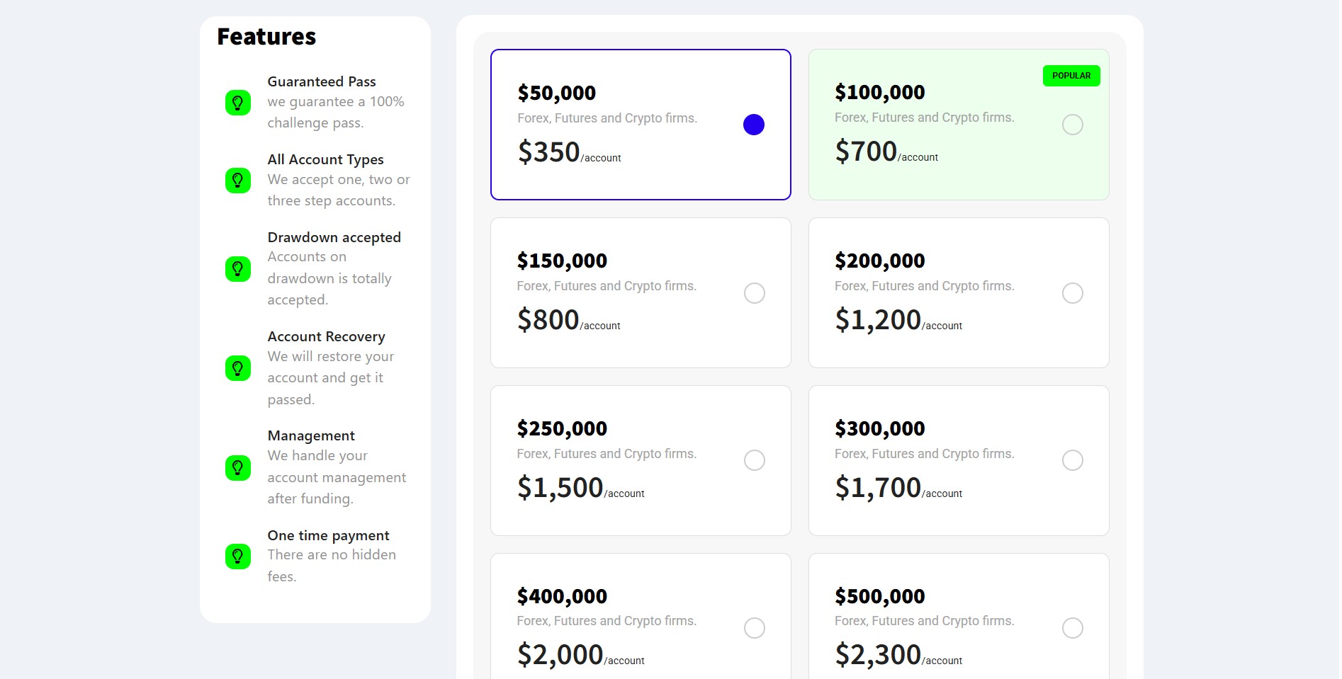 prop firm passing service pricing